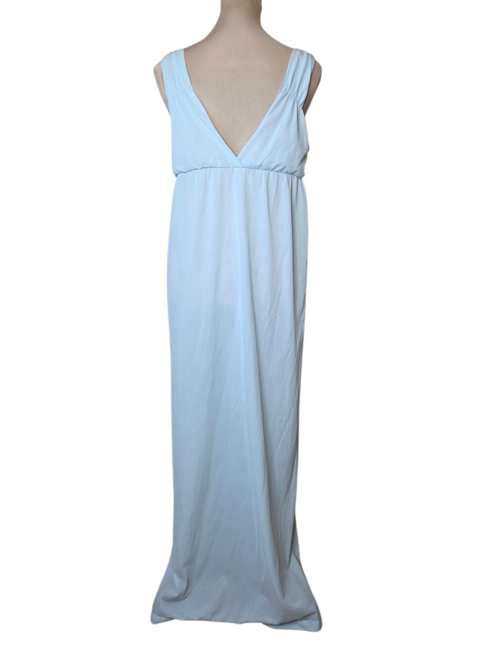 Vintage 70s Powder Baby Blue Nylon Hostess Gown Empire Waist Maxi Slip Dress Med - Picture 7 of 8